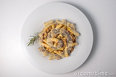 Plate of macaroni pasta with Bolognese raguÌ€ Stock Photo